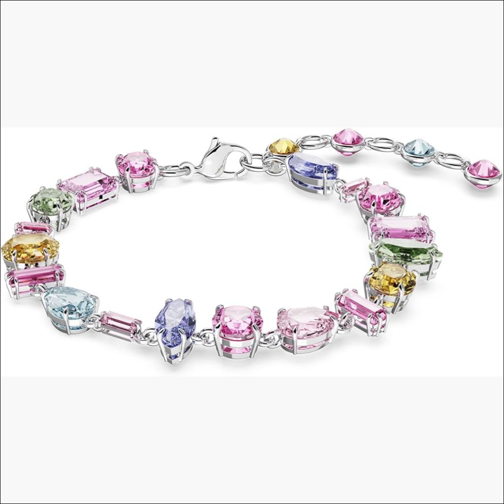 Swarovski Crystal Bracelet With Rhodium Finish, Fold Over Clasp